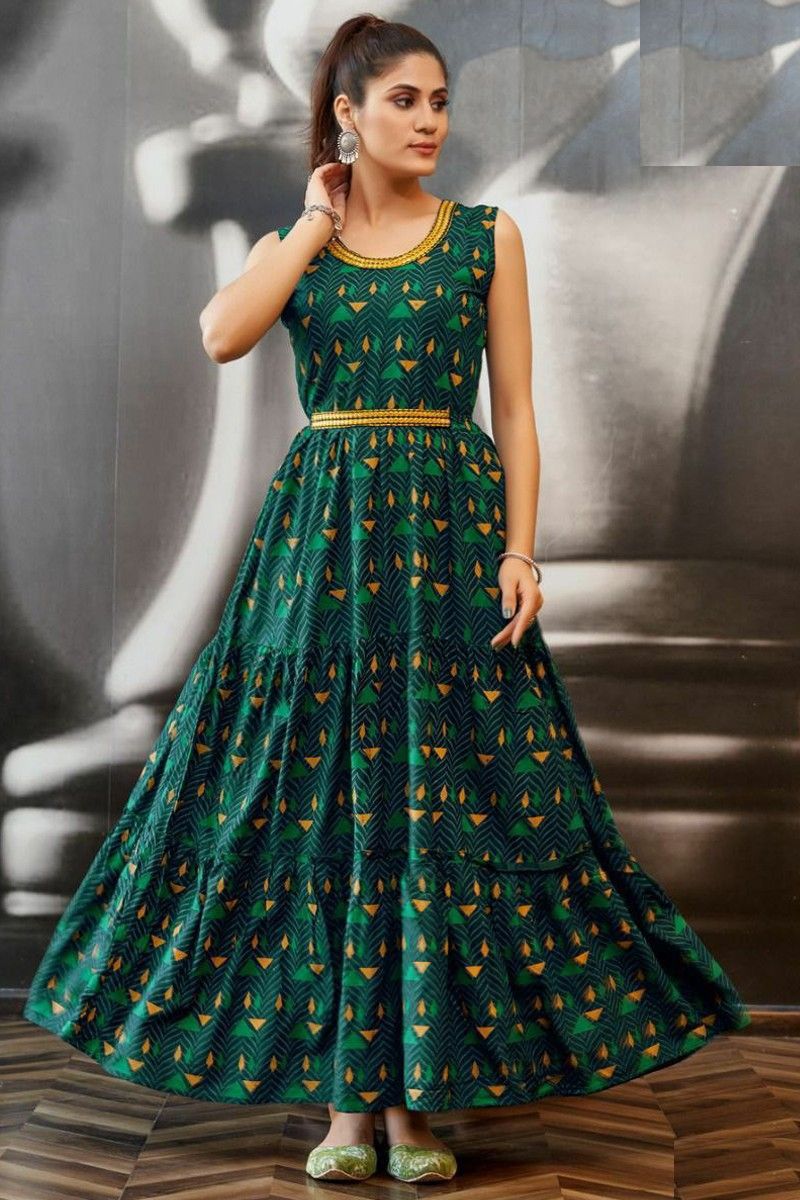 Buy Powder Green Palazzo Suit With A Lucknowi Anarkali Kurti Having A Front  Slit And Gotta Work Online - Kalki Fashion