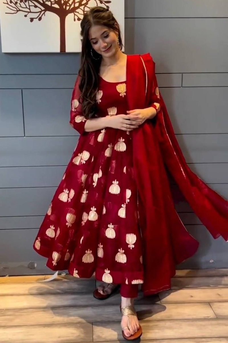 Traditional Wedding Party Wear Red Anarkali Beautiful Embroidrey Work Kurta  With Pant Dupatta Set. Diwali Gift for Her.red Gown Dress Set. - Etsy  Canada | Special dresses, Red gown dress, Set dress