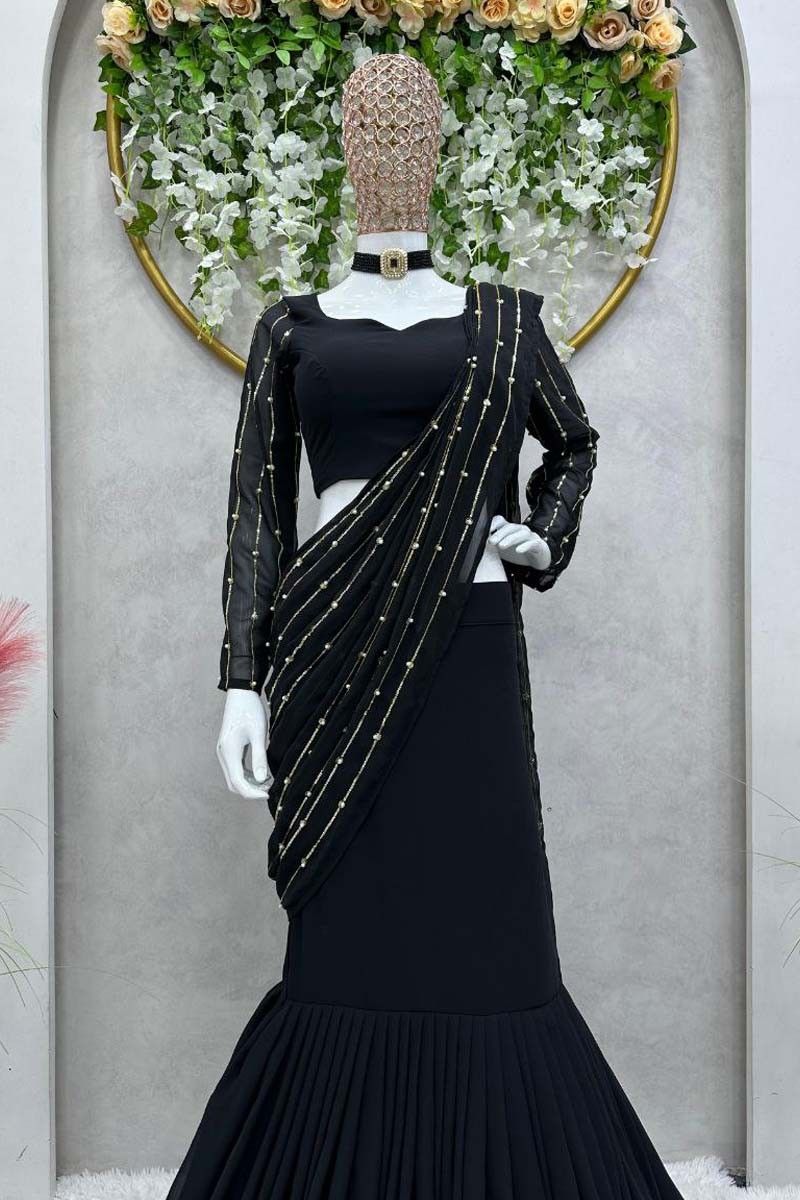 Aggregate more than 199 black saree style gown super hot