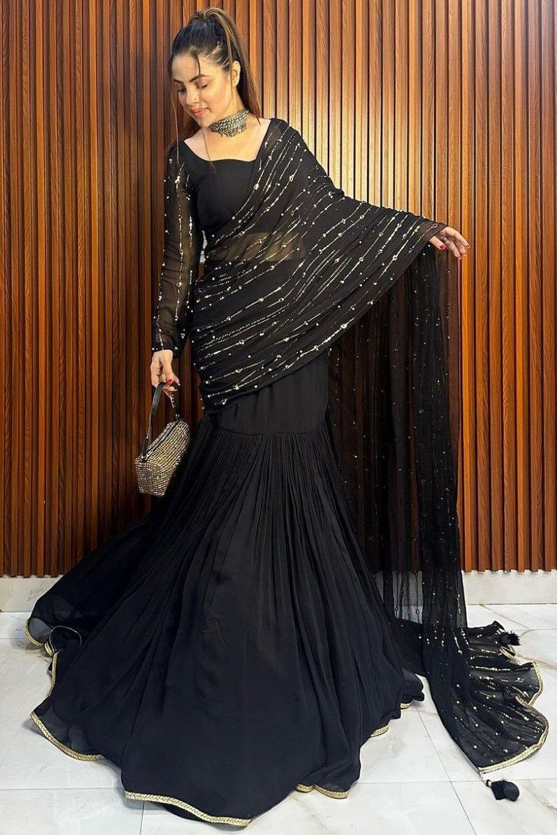 Black Saree Style Kaftan Set – Sewandyou
