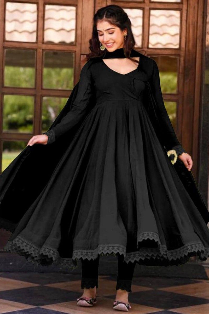 Floral Print Ladies Rayon Black Anarkali Gown at Rs 491 in Jaipur | ID:  2851841631697