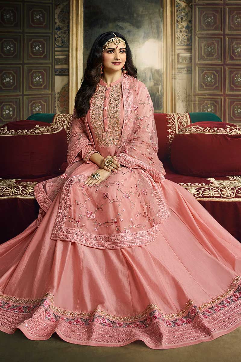Classic Pink Color Soft Silk Anarkali Dress Designs