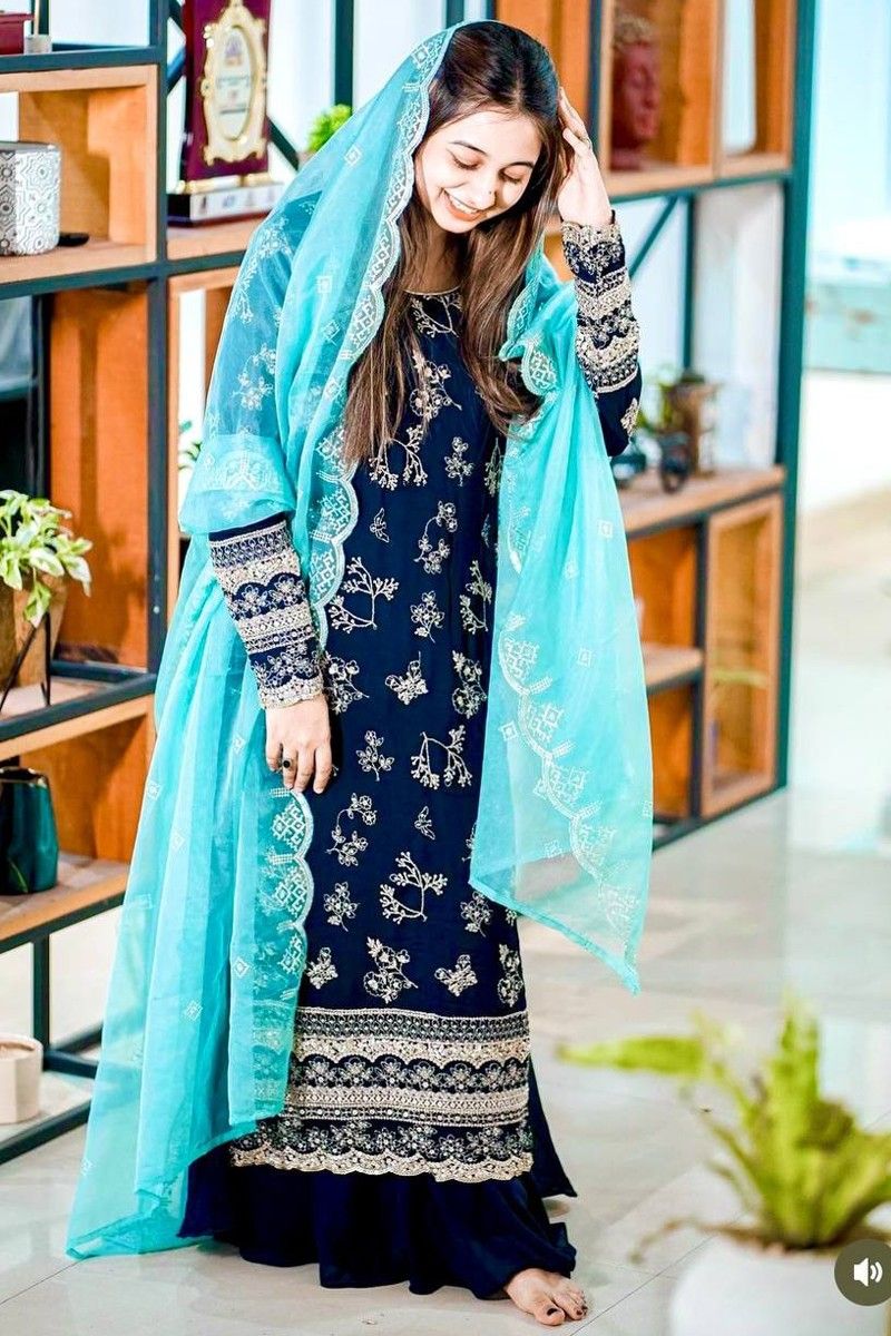 Buy Designer Sarees, Salwar Kameez, Kurtis & Tunic and Lehenga Choli.Lovely Sky  Blue Cotton Salwar Kameez
