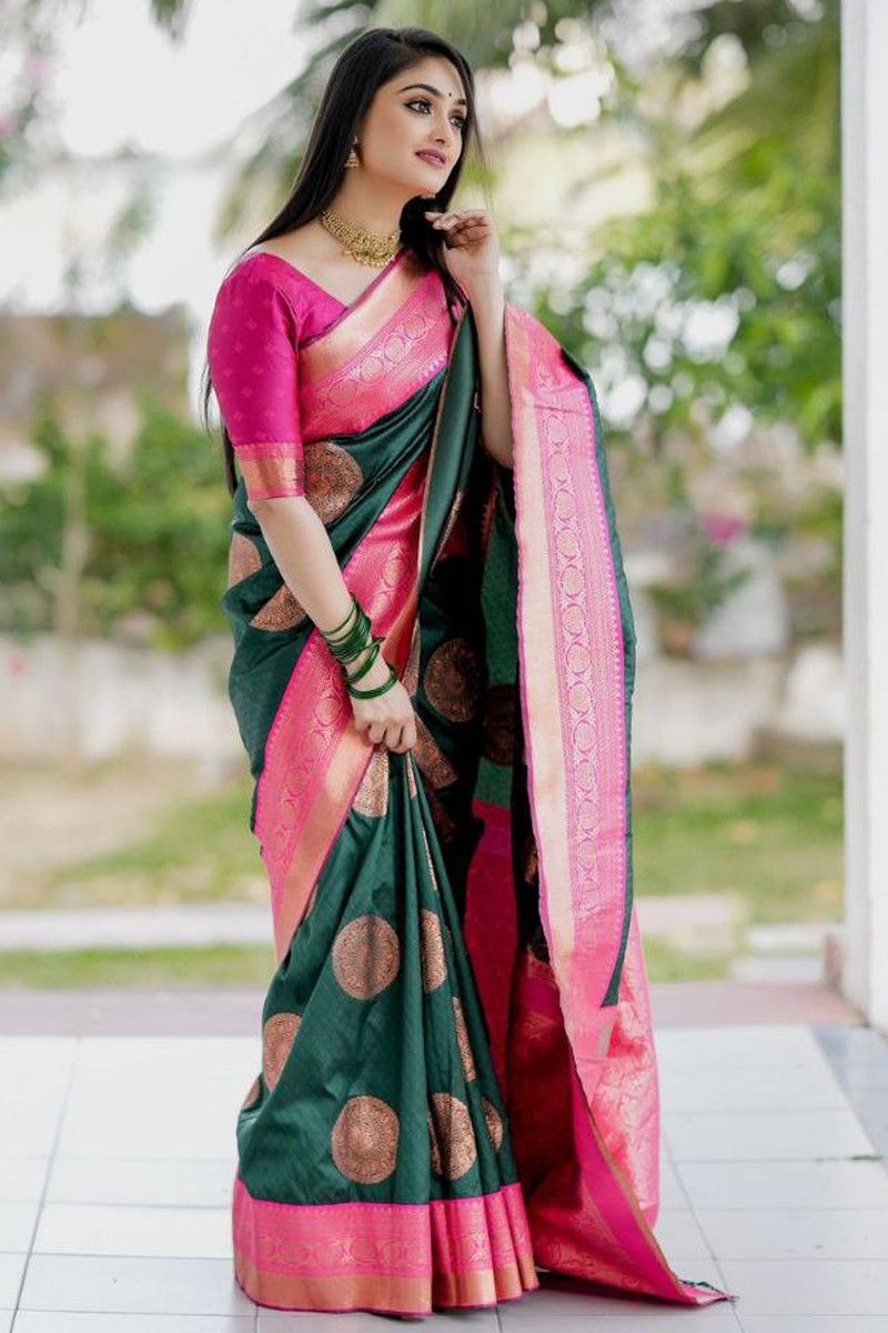 Ruby Pink  Green Woven Celebrities Designer Saree with Embroidered Si   zarikaariindiacom