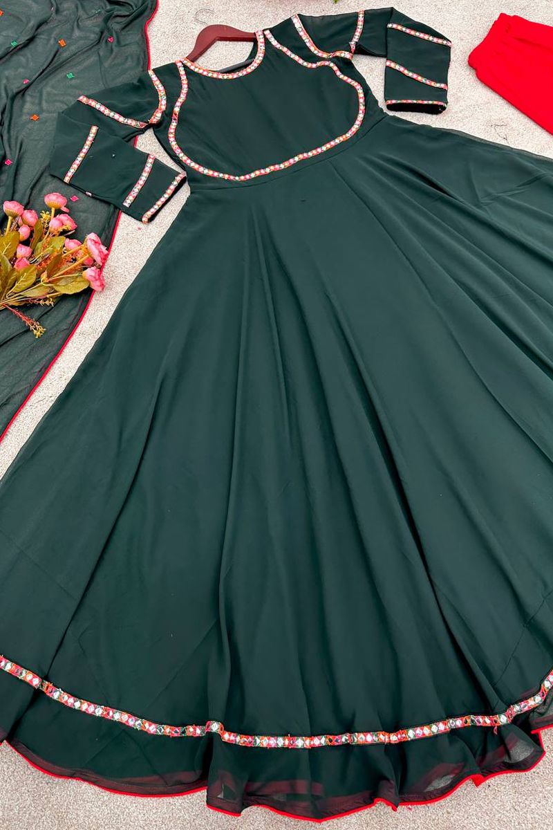 Gorgeous Gota Patti Work Teal Green Gown – bollywoodlehenga