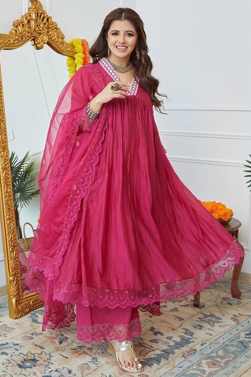 Wholesale Women Burgundy Cotton Silk Foil Anarkali Dress – Tradyl