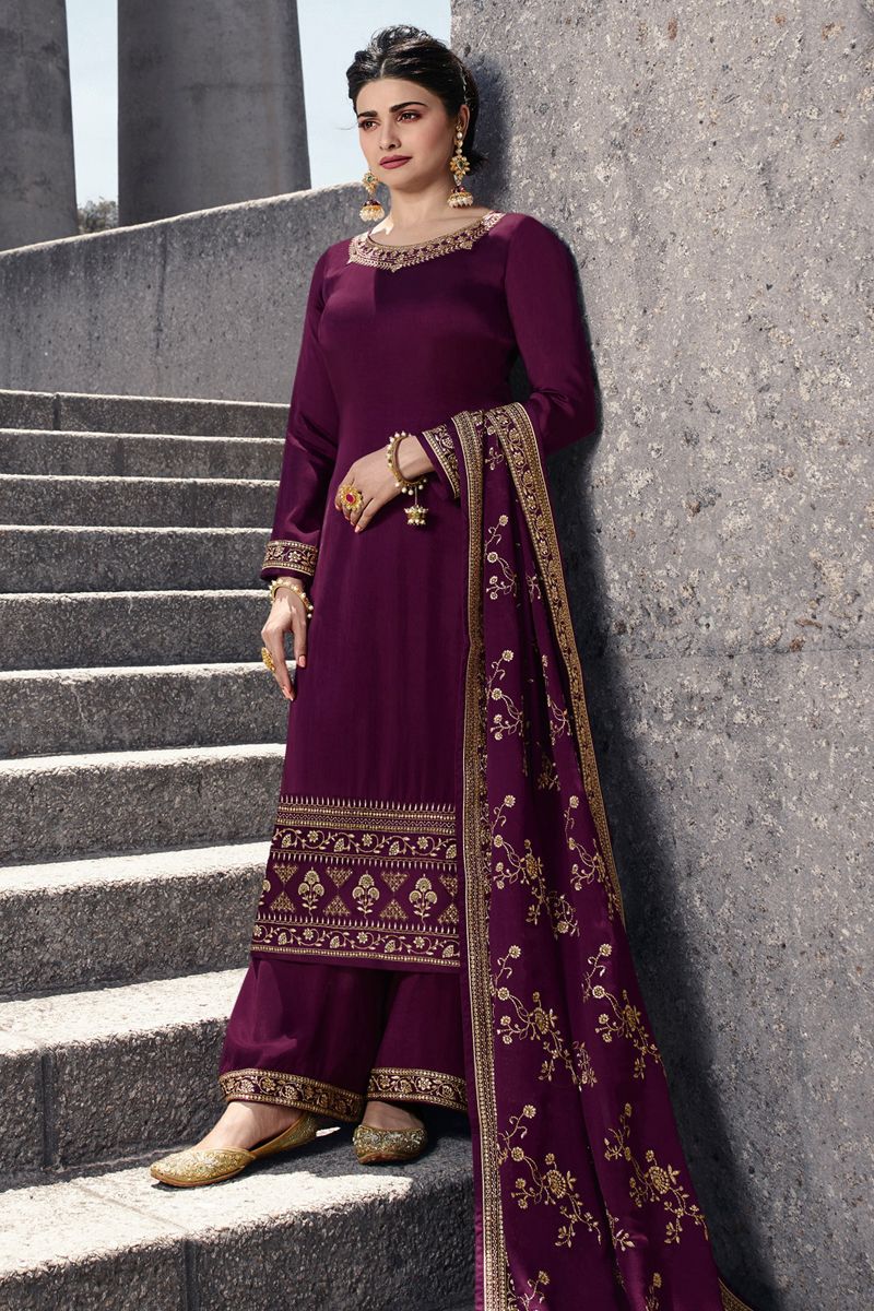 Purple Colored Bridal Embroidered Palazzo Suit – Apparel Designer