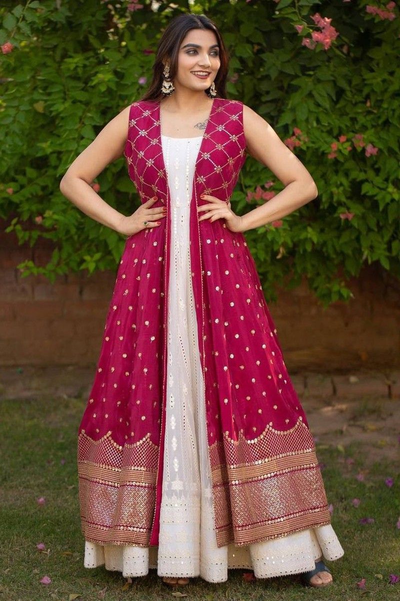 Women Designer Long Anarkali Kurta With Shrug Partywear Dress Flared Gown  New | eBay