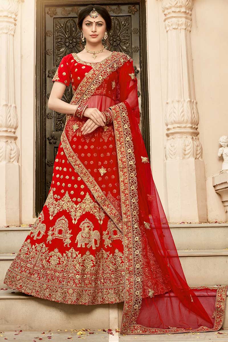 Traditional Red Colored Malay Satin Embroidered Semi Stitched Bridal  Lehenga Choli (Hlc 08) at Best Price in Surat | Brightwin Fashion