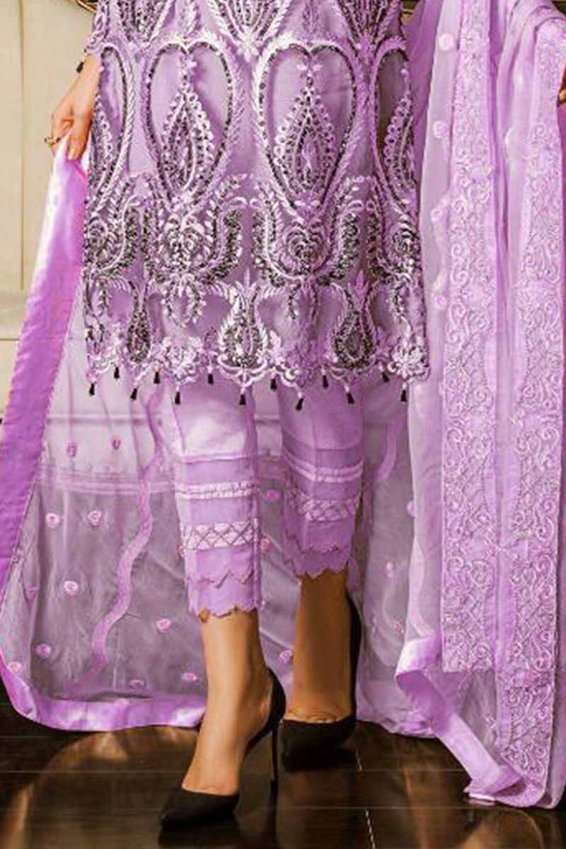 Mauve lucknowi chikankari dress with bijiya work net dupatta - set of two  by Chokhi Bandhani | The Secret Label