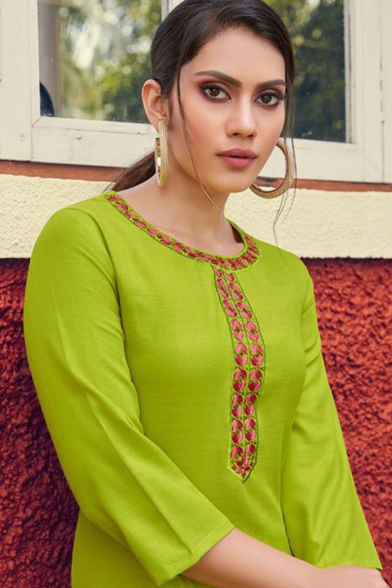 Awesome Parrot Green Color Plain Kurti for Daily Wear – Saree Suit