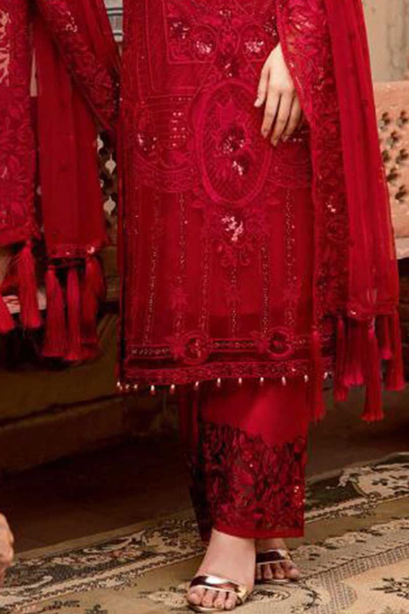 Embroidery Work Red Color Georgette ...