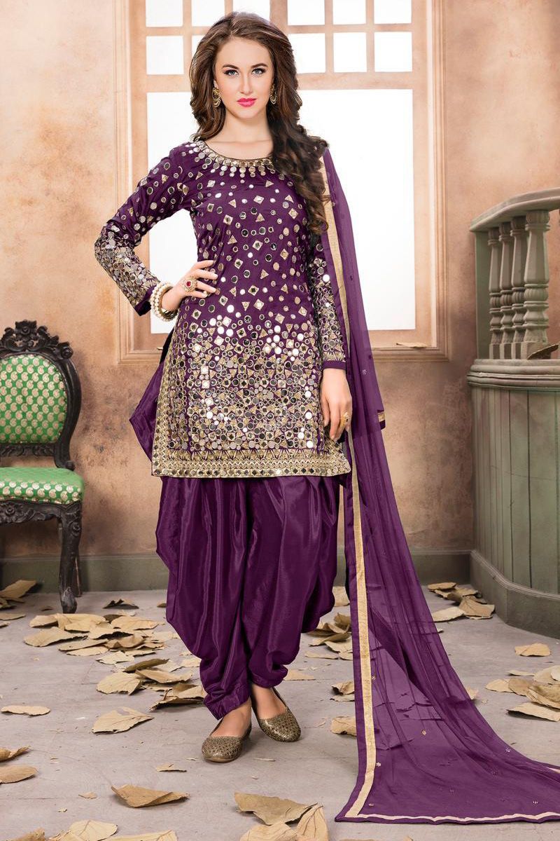 Radiant Navy Blue Color Georgette Fabric Embroidered Patiala Suit