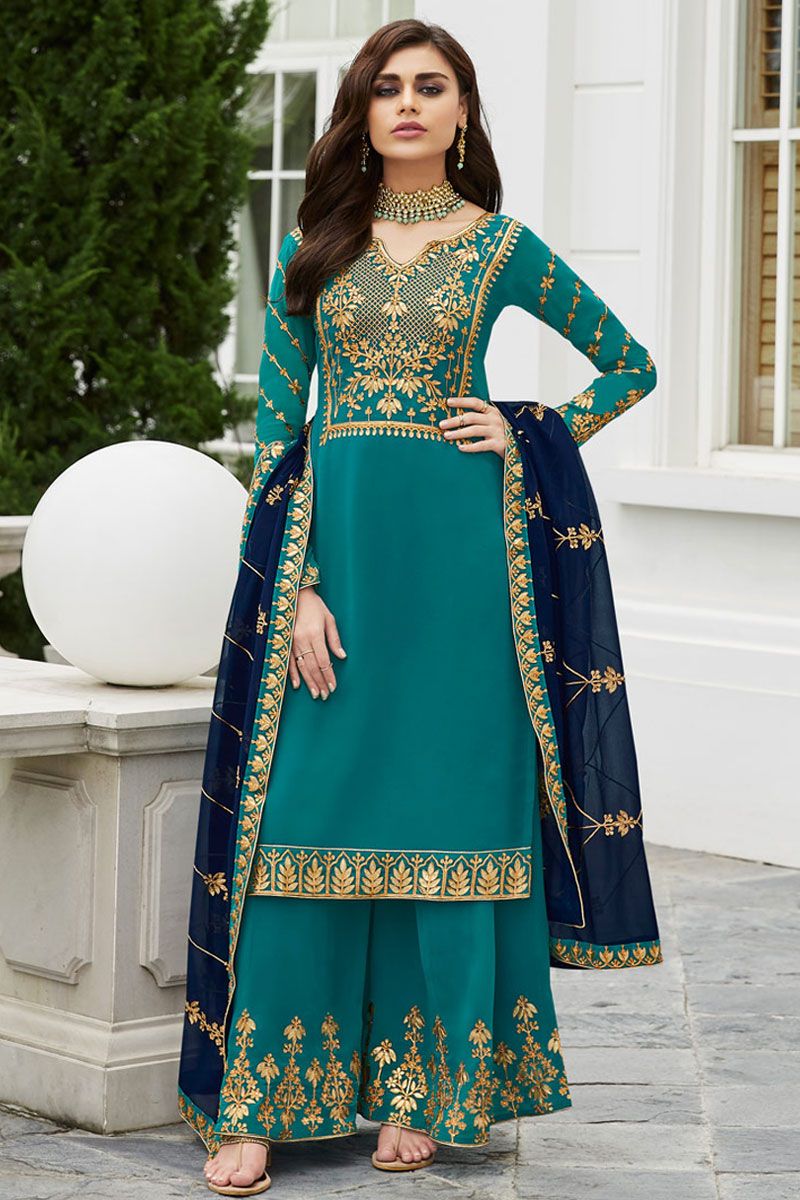 Pakistani Lehengas Choli Ferozi Color Dress for Bride Online – Nameera by  Farooq
