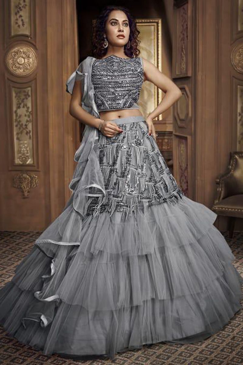 Gray Color Embroidered Net Long Anarkali Suit | Bridal dress design, Party  wear dresses, Pretty dresses