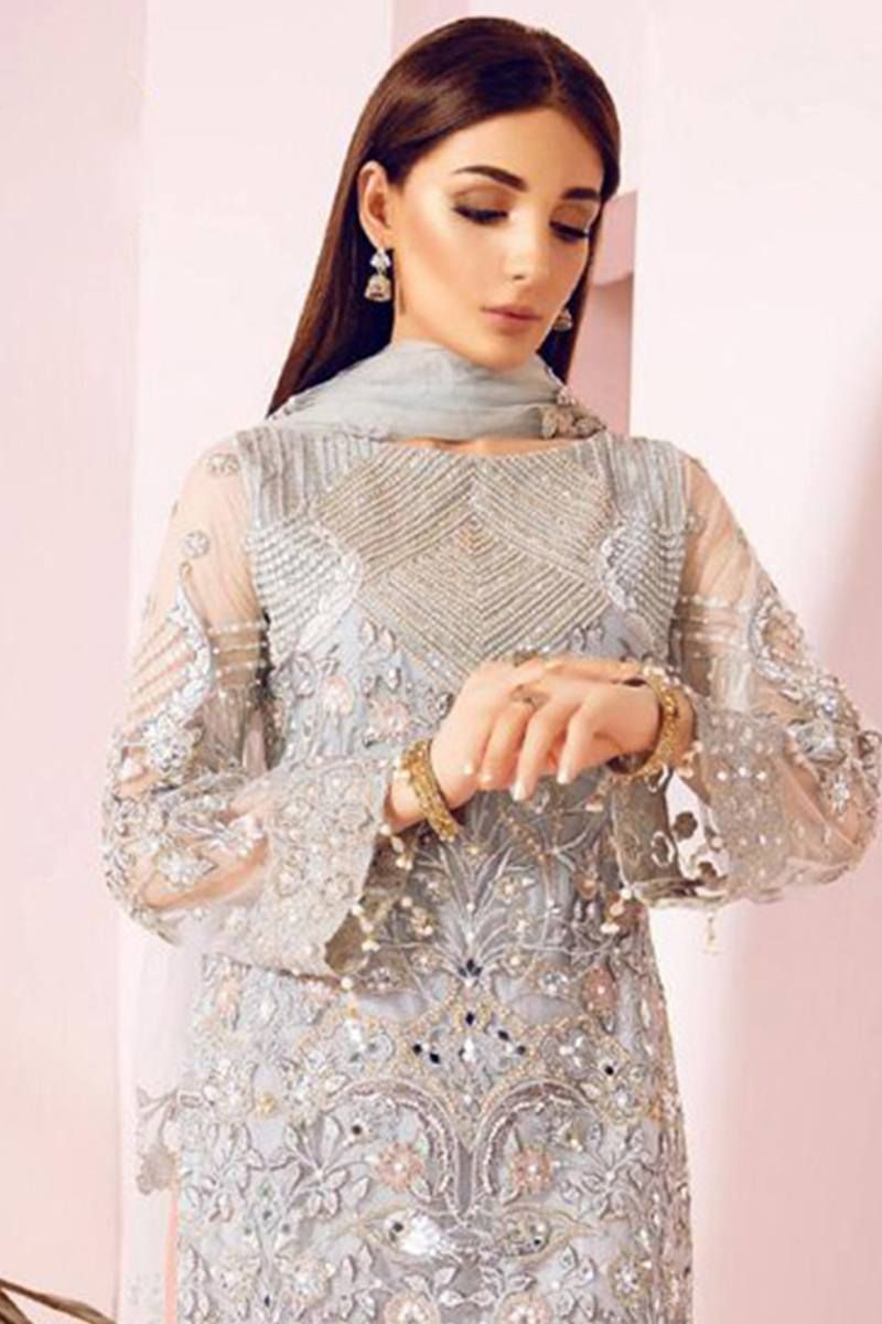 Beige Open Shirt n Blouse – Palazzo Pants - Pakistani Party Dress