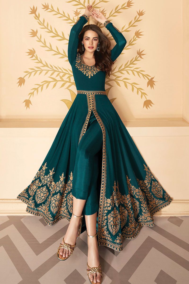 Buy Sea Green Heavy Embroidered Gown Style Designer Anarkali Suit | Anarkali  Suits