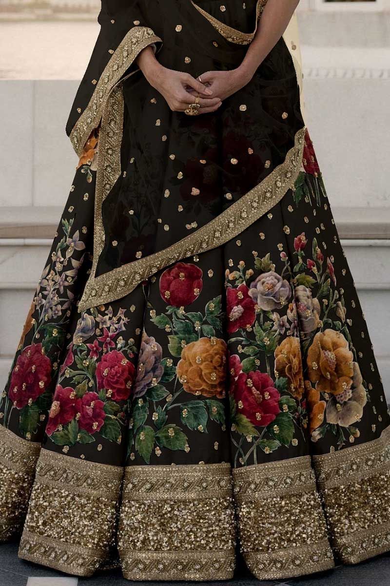 Black Designer Sequence Semi Stitched Lehenga With Unstitched Blouse –  Odette
