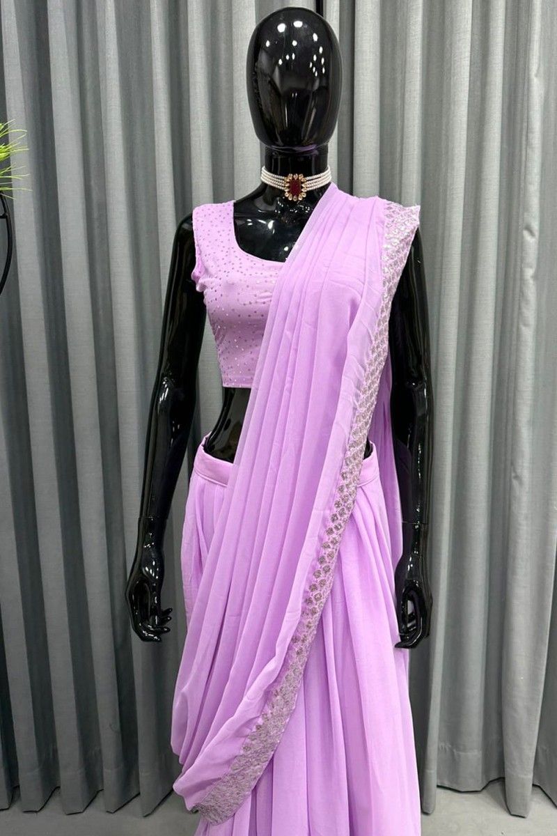 Purple Designer Lehenga With Attached Dupatta Style Koti