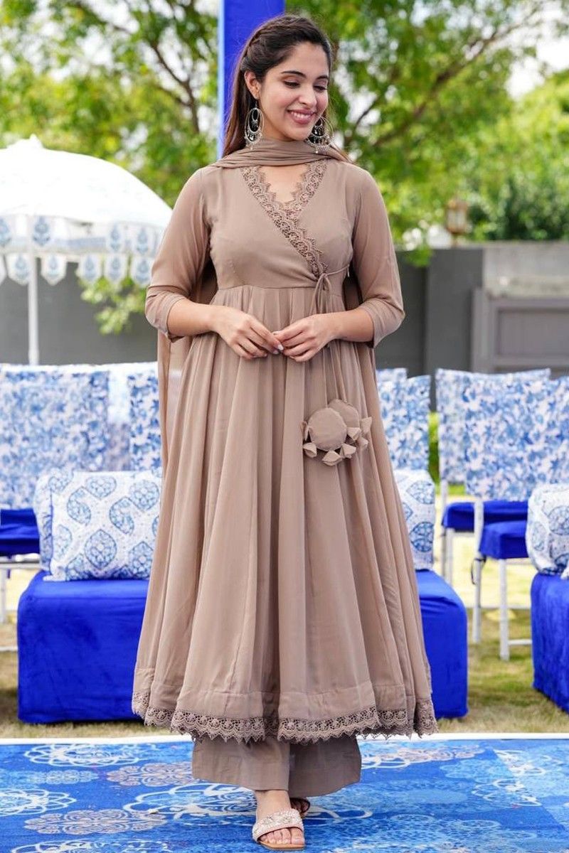 Yellow Brown Katha Cotton Kalidar Long Dress - Nine2Five-Clothing Brand
