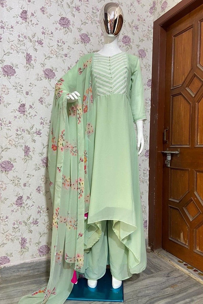 Light Mint Green Faux Georgette Up Down Style Anarkali Gown