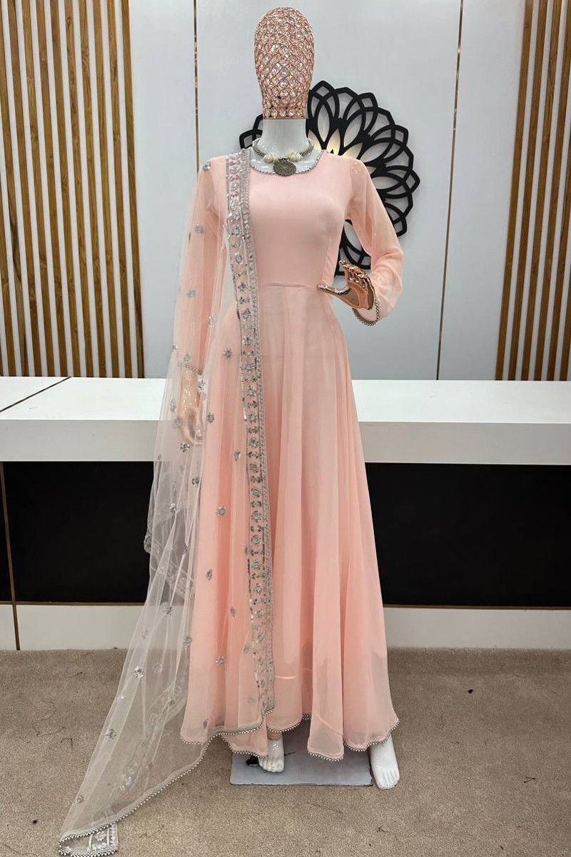 Buy Silk Peach Color Anarkali Gown Online - LSTV01697 | Andaaz Fashion