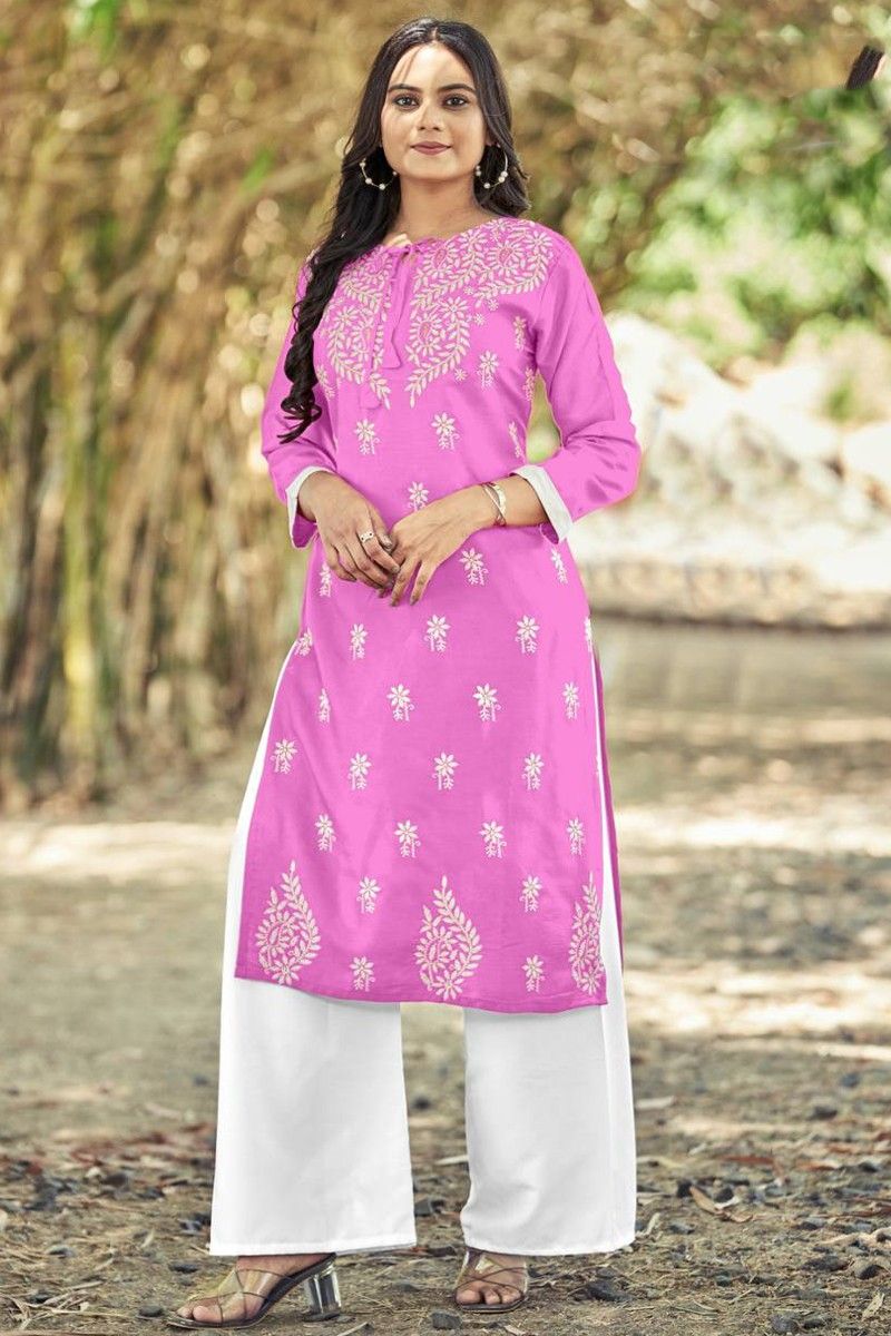 Buy online Pink Mirror Work A-line Kurta from Kurta Kurtis for Women by  Anubhutee for ₹499 at 79% off | 2024 Limeroad.com