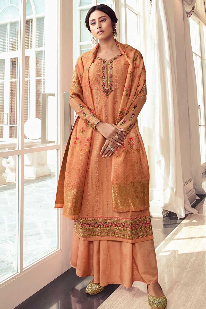 Buy Light Orange Jacquard Embroidered Salwar Suit Online in India at Lowest  Prices - Price in India - buysnip.com