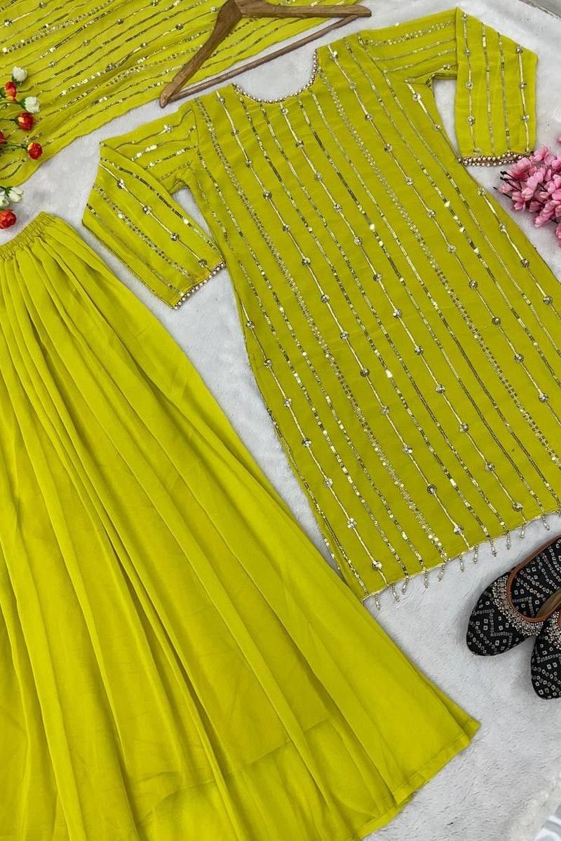 Buy Light green Embroidered Work Organza Salwar Suit Online