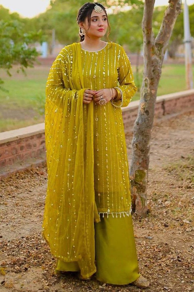 Lime green printed salwar suit in silk - G3-WSS40456 | G3fashion.com