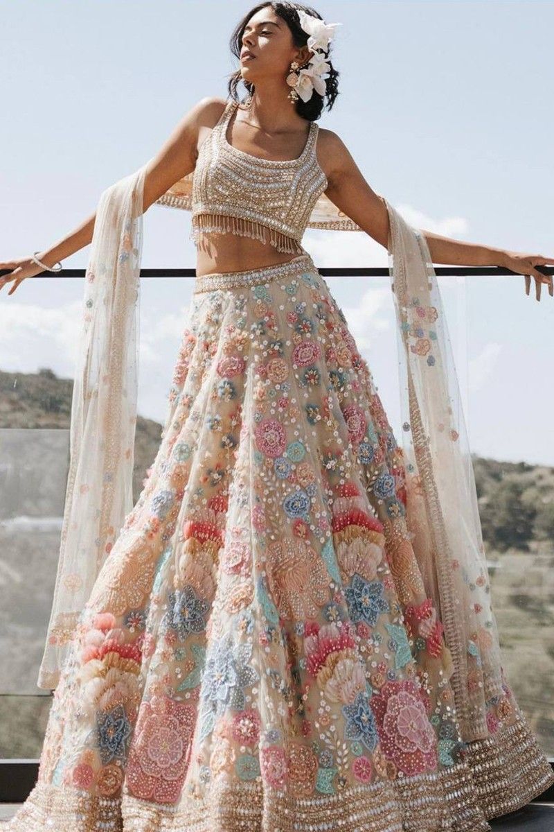 Stunning White/Pink Lehenga Choli With Embroidery Work – Palkhi Fashion