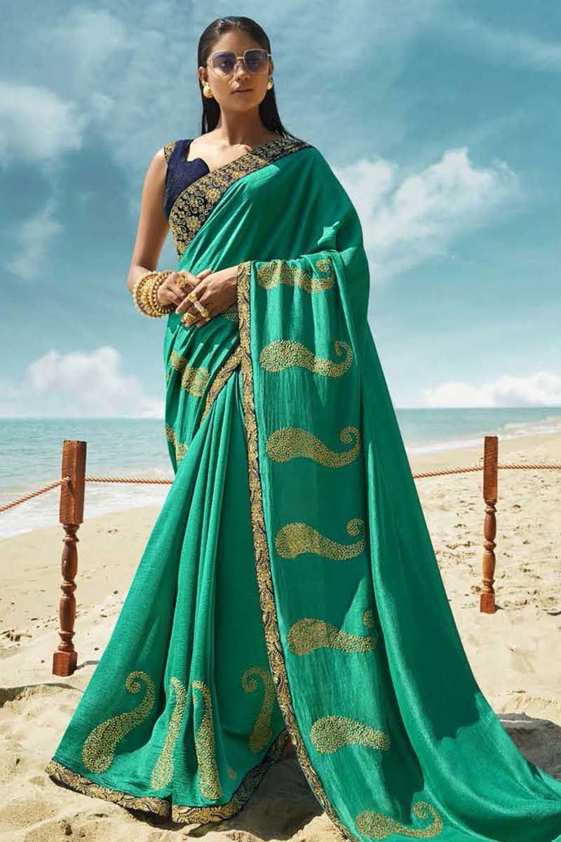 Buy Powder Blue Dola Silk Saree with Lucknowi Blouse Online