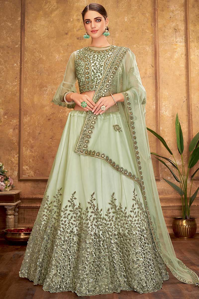 Buy Party Wear Teal Green Color Silk Fabric Lehenga Choli Online