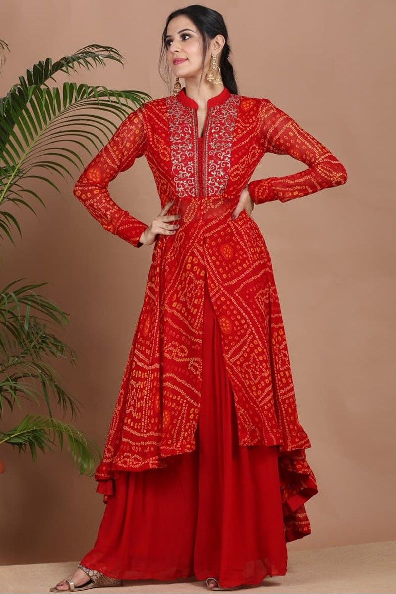Find Design number 050 Red Rayon Bandhani Suit Set 💘💘💘 Here's presenting  you a perfect pretty fit f by Villa outfit near me | Bombay Market, Surat,  Gujarat | Anar B2B Business App