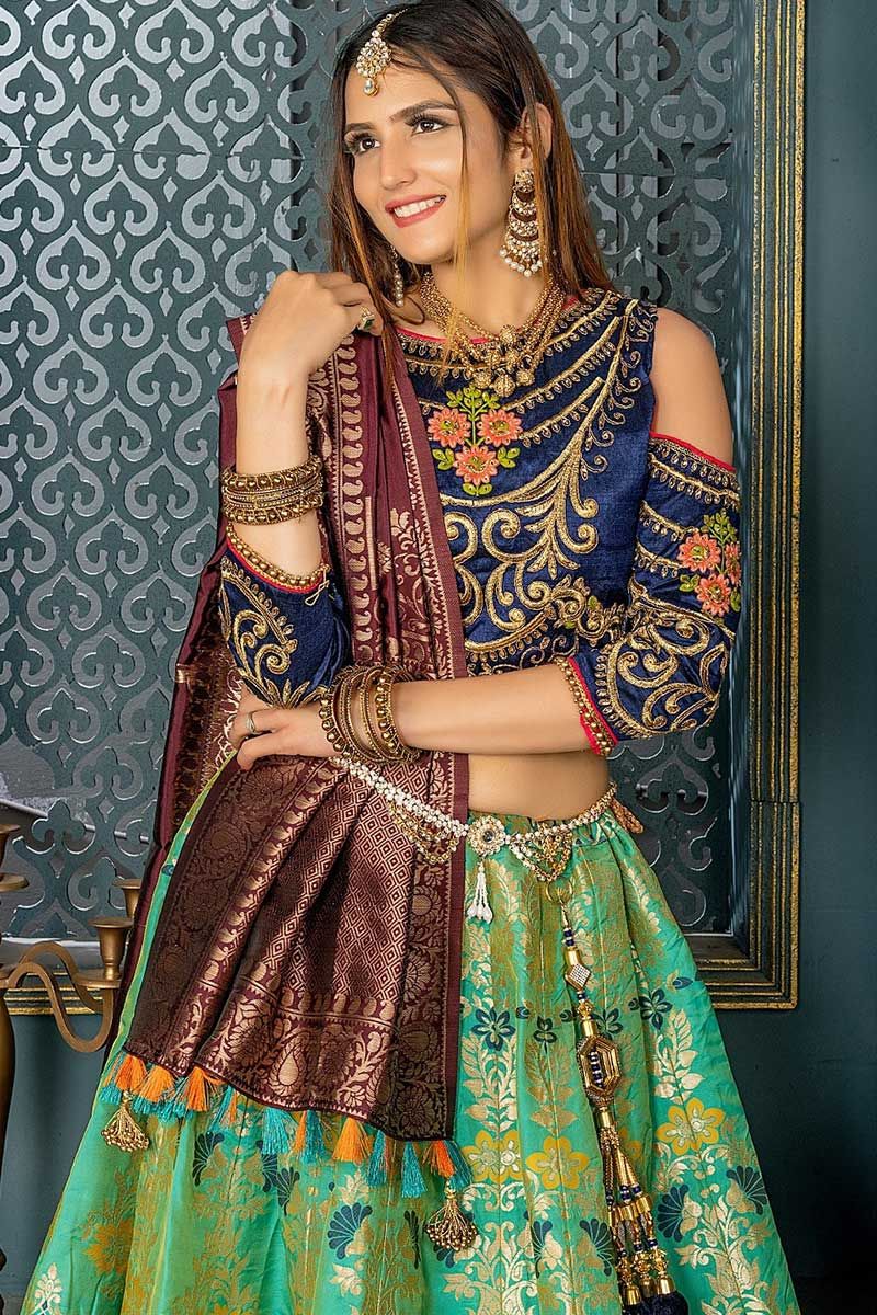 Buy Raw Silk Parrot Green Lehenga Choli for Indian Bridal Wear – Nameera by  Farooq