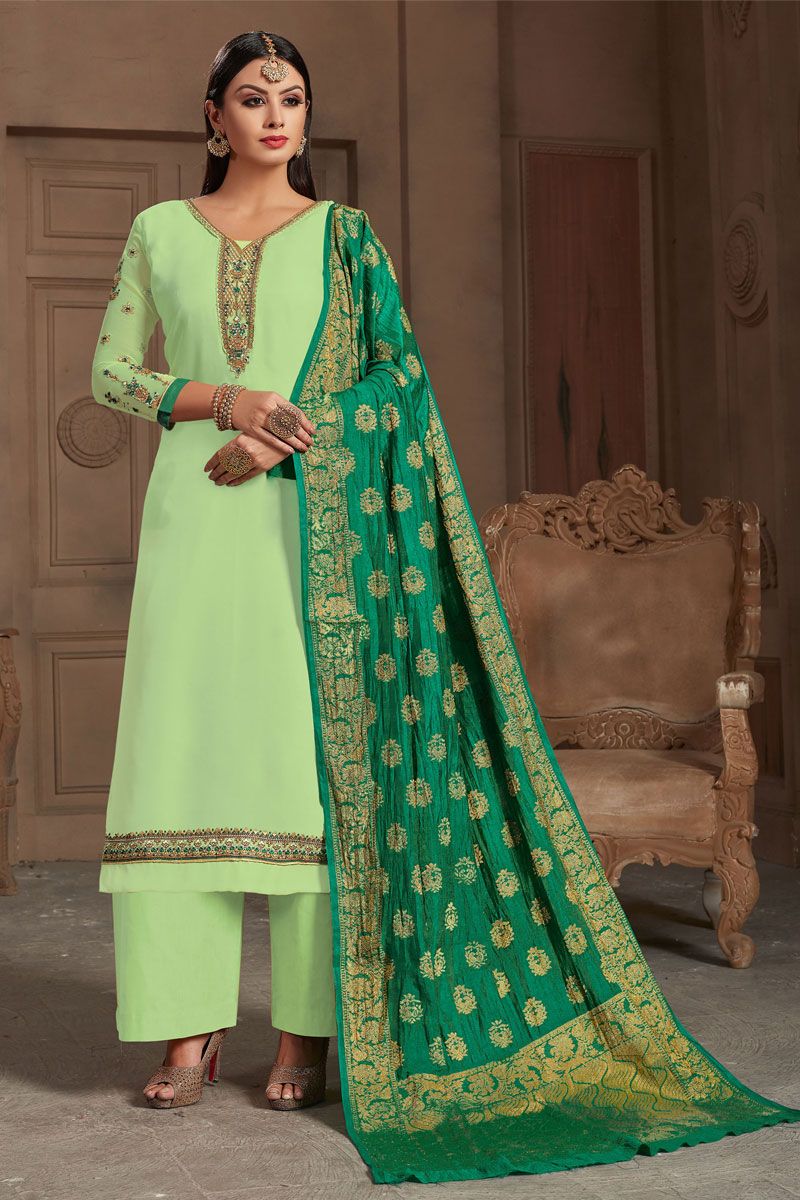 Georgette Parrot Color Embroidered Semi-Stitched Anarkali Suit at Rs 1095  in Surat