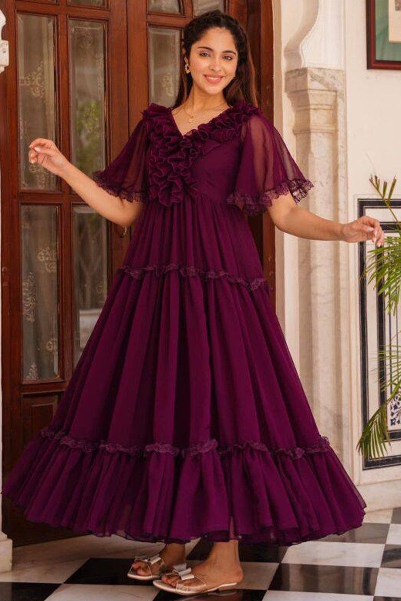 Latest Purple Color Designer Heavy Embroidered Gown