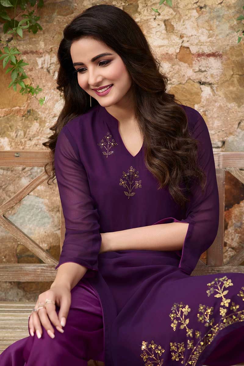 Women's Rayon fabric purple color Embroidered Flared kurti and dupatta set  , casual wear daily wear , kurti