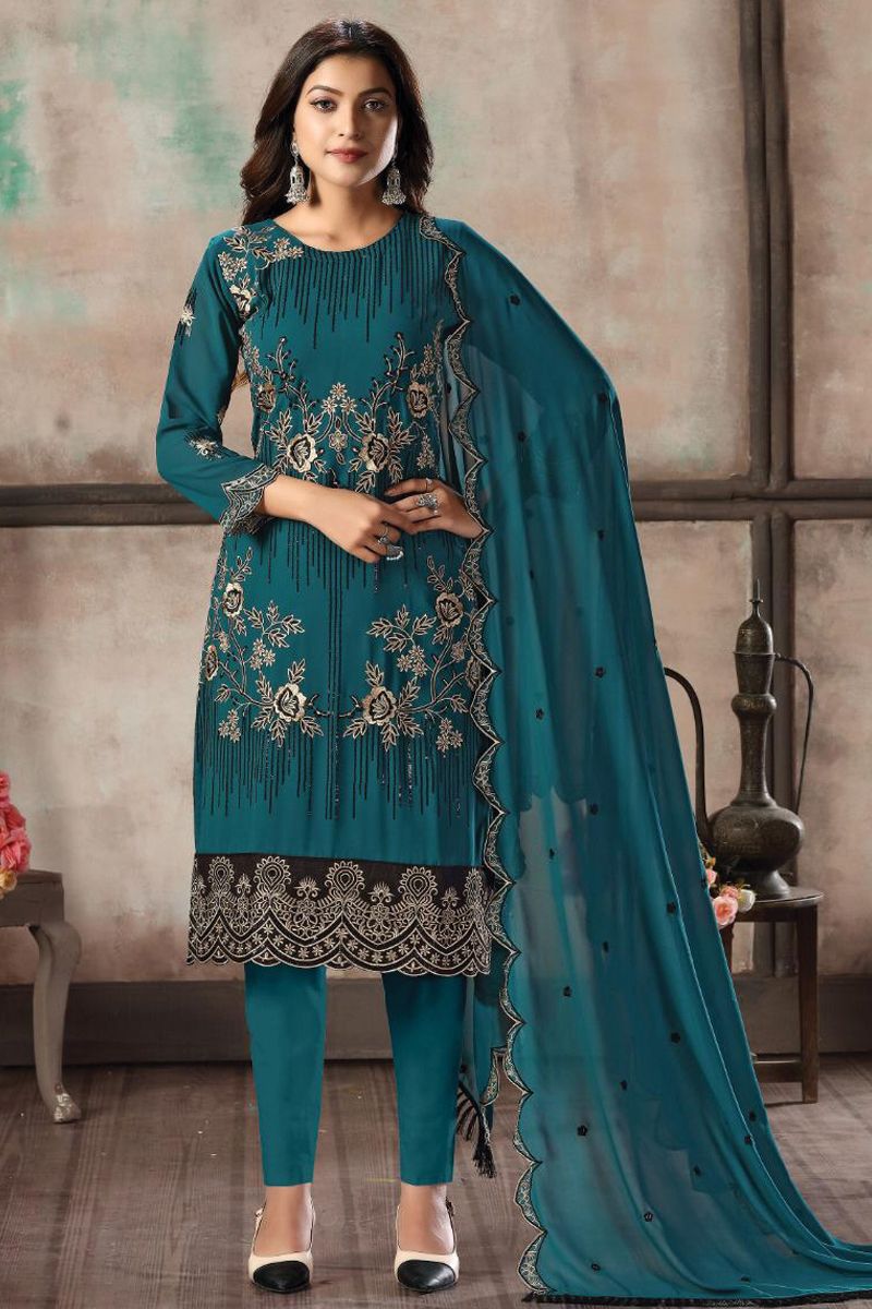 Rama Color Adorable Designer Faux Georgette Pant Style Salwar Suit