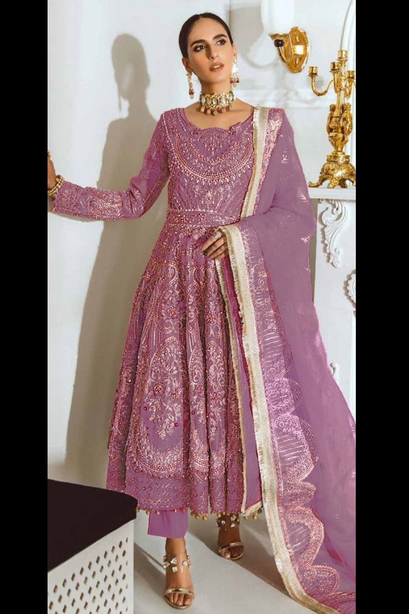 Ramzan Eid Wear Purple Embroidered Long Dress