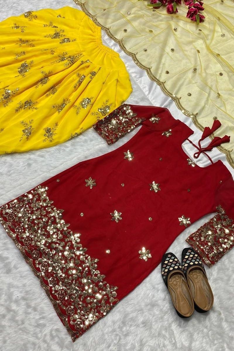 Red yellow rich combination elegant designer salwar suit - New India Fashion