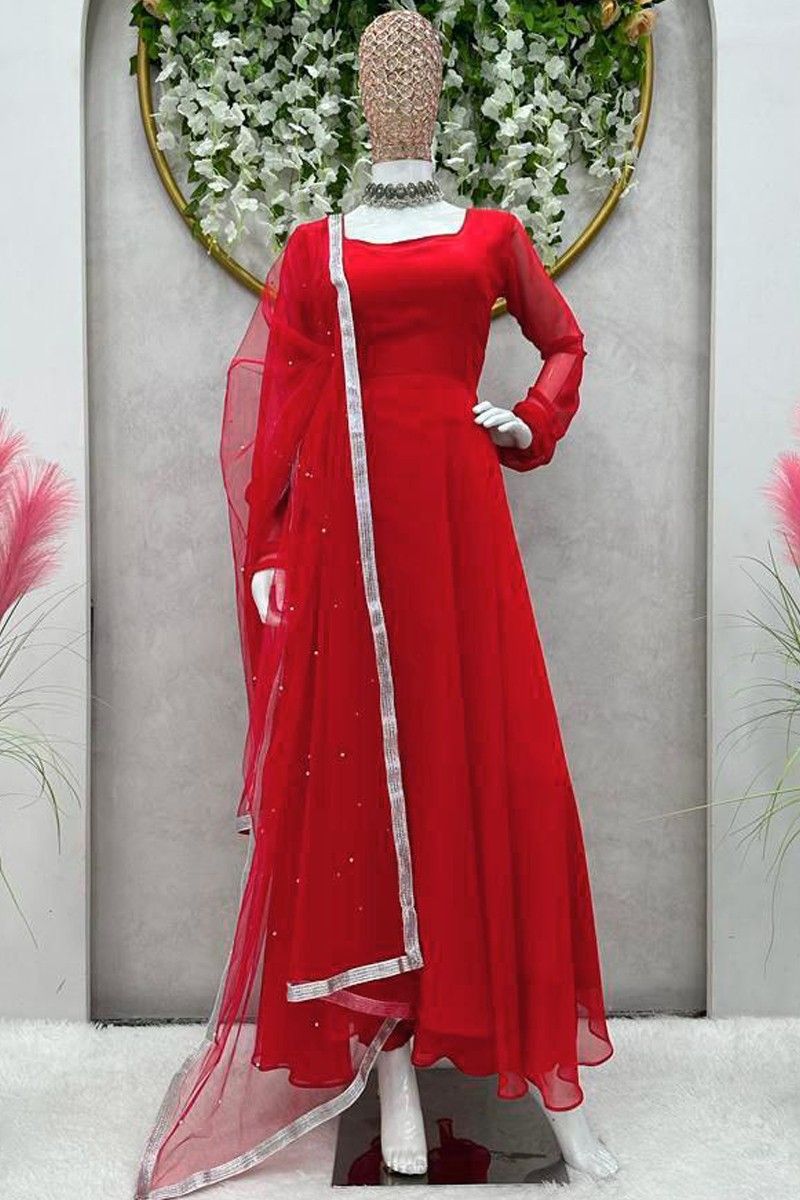 Georgette Plain Anarkali Suit In Maroon Color With Dupatta - Vatki