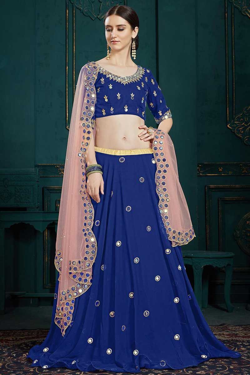 Awesome Blue With pink having embroidered Designer Lehenga - Zikimo.com -  Original Indian Bridal Lehengas Collection