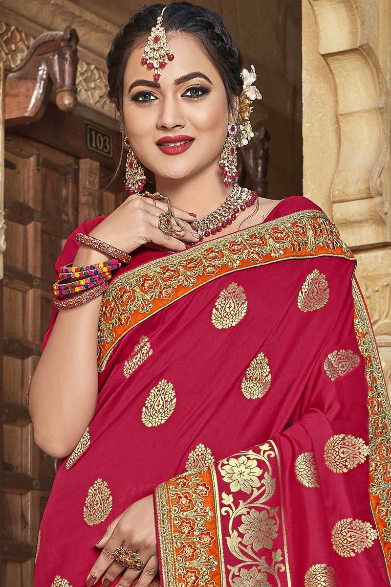 Banarasi Silk Woven Saree In Red Colour - SR1356125