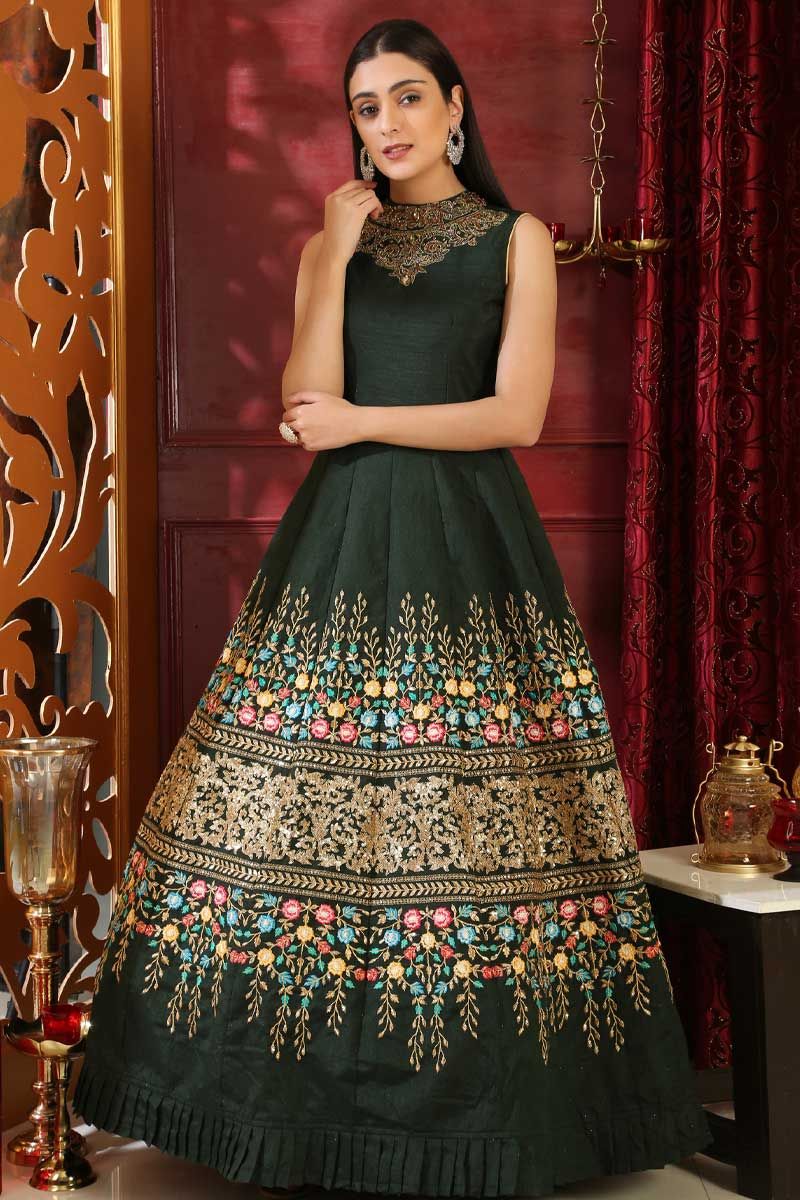 Scakhi Maxi Dresses  Buy Scakhi Darkgreen Shibori Anarkali Ethnic Dress  With Handwork Stylised Cape Set of 2 Online  Nykaa Fashion