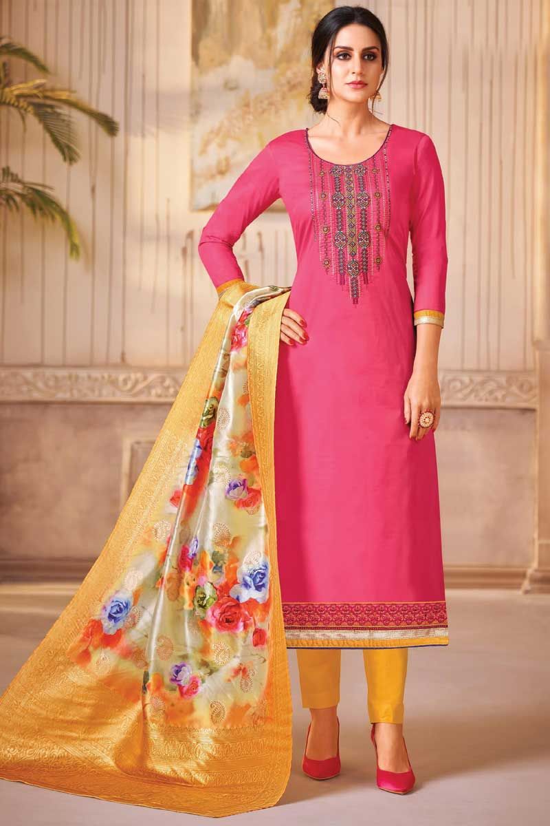 Buy Yellow Slub cotton Casual Wear Designer table print Salwar Suit Online  From Wholesale Salwar.