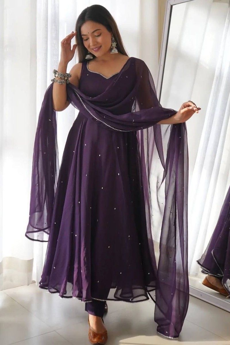 Grape Purple Heavy Georgette Anarkali Style Plain Gown