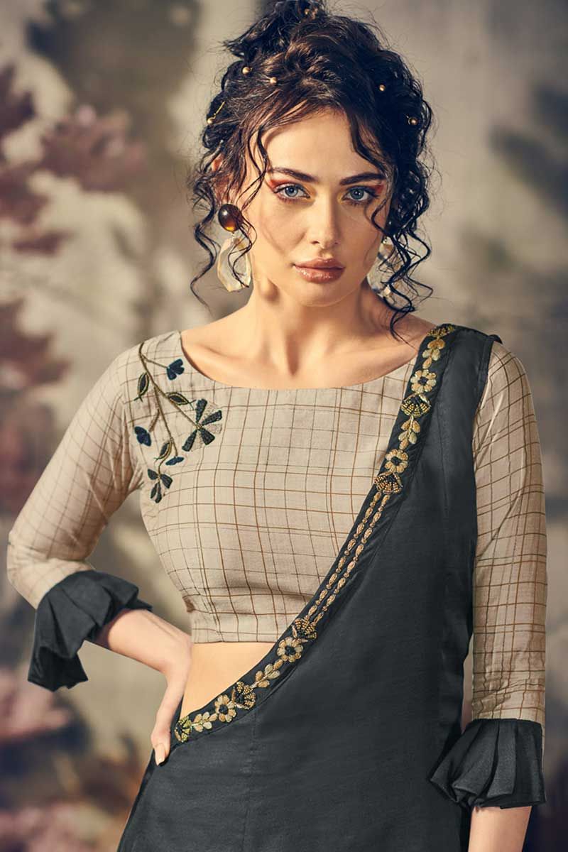 Unique Pattern Designer Readymade Indo-Western Dress Beige Color