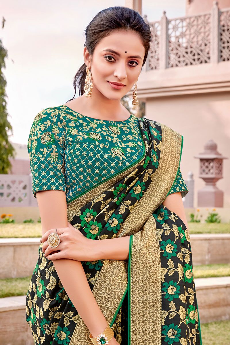Weaved Silk Designer Saree Black Color With Paithani Blouse Design