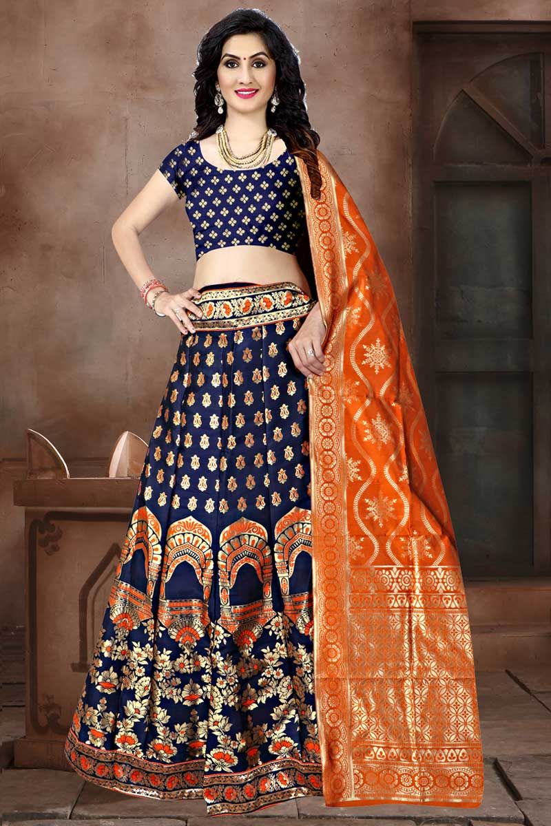 Indian online Shop for Multi Color & Blue & Orange & Purple & Wine & Maroon  & Sky Blue & Rama Color Lehenga Choli at Wholesale Price - Kloth Trend